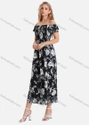 Wholesale Women's Casual Floral Print Off Shoulder Shirred Puff Sleeve Ruffle Hem Maxi Dress FL8071# - Liuhuamall