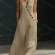 Wholesale 2026 Summer Cotton Linen V Neck Button Loose Sleeveless Dress Women Almond White Clothing Wholesale Market Liuhua