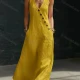 Wholesale 2026 Summer Cotton Linen V Neck Button Loose Sleeveless Dress Women Yellow Clothing Wholesale Market Liuhua