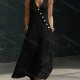 Wholesale 2026 Summer Cotton Linen V Neck Button Loose Sleeveless Dress Women Black Clothing Wholesale Market Liuhua