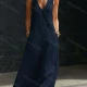 Wholesale 2026 Summer Cotton Linen V Neck Button Loose Sleeveless Dress Women Blue Clothing Wholesale Market Liuhua