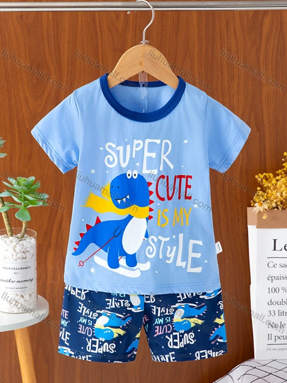 Wholesale Boys Casual Short Sleeve Cartoon Graphic T-shirts&Shorts 2 Piece Homewear Sets