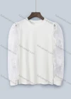 Wholesale Women's Casual Round Neck Sheer Mesh Sleeve Embroidery Plain Tops - Liuhuamall