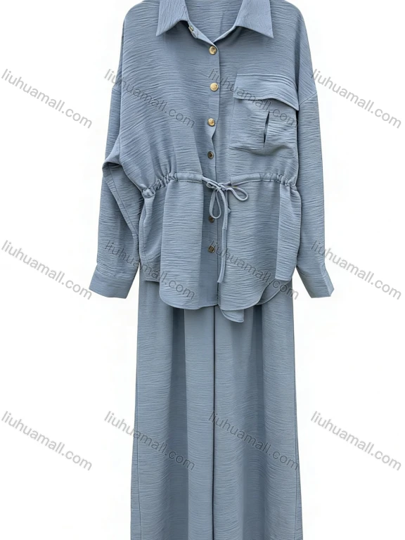 Wholesale Women's vintage loose shirt & long pants set, relaxed fit, comfortable and stylish.