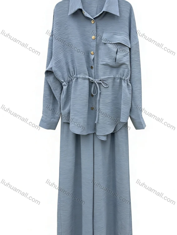 Wholesale Women's vintage loose shirt & long pants set, relaxed fit, comfortable and stylish., Guangzhou Clothing Wholesale Market & China Sourcing - LIUHUAMALL, 