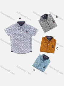 Wholesale Boys' Casual Collared Short Sleeve Allover Print Shirt, LIUHUA CLOTHING WHOLESALE