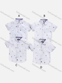 Wholesale Boys' Casual Collared Short Sleeve Allover Print Shirt, LIUHUA CLOTHING WHOLESALE