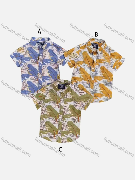 Wholesale Boys' Vacation Collared Short Sleeve Leaf Print Shirt