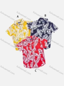 Wholesale Boys' Vacation Collared Short Sleeve Leaf Print Shirt, LIUHUA CLOTHING WHOLESALE