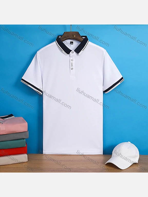 Wholesale Unisex 160g Basics Stripe Trim Plain Short Sleeve Polo Shirt S202LS#