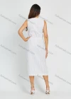 Wholesale Women' Casual Sleeveless V Neck Striped Print Button Decor Midi Dress - Liuhuamall