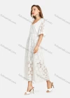 Wholesale Woman's Fashion Plain V Neck Butterfly Sleeve Guipure Lace Open Back Plain Maxi Dress - Liuhuamall