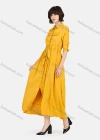 Wholesale Women's Casual Plain Button Down Long Sleeve Tie Front Flap Pocket Midi Dress - Liuhuamall