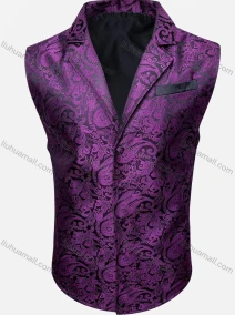 Wholesale Men's Vintage Lapel Single Breasted Paisley Print Silky Waistcoat, LIUHUA CLOTHING WHOLESALE