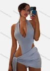 Wholesale Women's Sexy Plain V Neck Halter Jumpsuit & Skirts 2 Piece Set - Liuhuamall