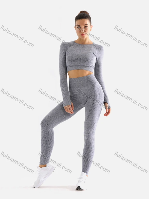 Wholesale Women's Yoga Plain Cut Out Breathable Round Neck Crop Top & High Waist Ankle Length Legging 2 Piece Set