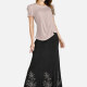 Women's Casual Short Sleeve Pearl Decro Top & A Line Long Skirt Set 2# Clothing Wholesale Market -LIUHUA