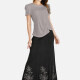 Women's Casual Short Sleeve Pearl Decro Top & A Line Long Skirt Set 3# Clothing Wholesale Market -LIUHUA