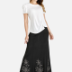 Women's Casual Short Sleeve Pearl Decro Top & A Line Long Skirt Set White Clothing Wholesale Market -LIUHUA