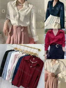 Wholesale Women's Casual V Neck Long Sleeve Plain Blouse, LIUHUA CLOTHING WHOLESALE