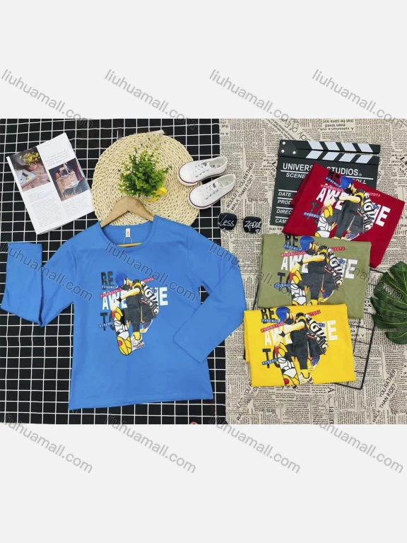 Wholesale Boy's Comfy Long Sleeve Crew Neck Graphic Letter T-Shirt