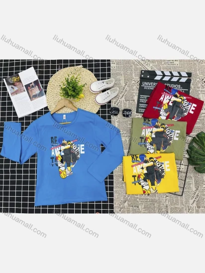 Wholesale Boy's Comfy Long Sleeve Crew Neck Graphic Letter T-Shirt