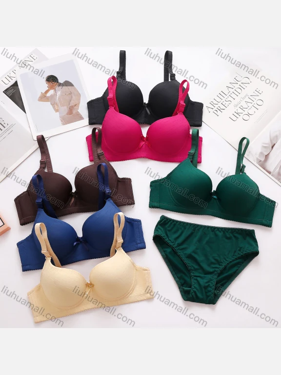 Wholesale Women's Plain Plunge Adjustable Strap Bra & Briefs 2 Piece Underwear Set 2356#
