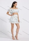 Wholesale Women's Off Shoulder Layered Sleeve 3D Floral Crop Top 2 Piece Set - Liuhuamall