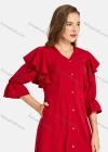 Wholesale Women's Casual Elegant V Neck Flounce Poet Sleeve Buttons Down Ruffle Trim Plain Maxi Dress - Liuhuamall