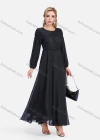 Wholesale Women's Chiffon Elegant Long Sleeve Plain A-Line Beaded Embroidery Sheer Mesh Hem Maxi Dress - Liuhuamall