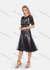 Wholesale Women's Elegant Lace Floral Embroidery High Waist Short Sleeve Knee Length Dress - Liuhuamall