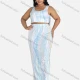 Wholesale Women's Casual Striped Crop Tank Top & Maxi Skirt 2-piece Set Blue Clothing Wholesale Market Liuhua