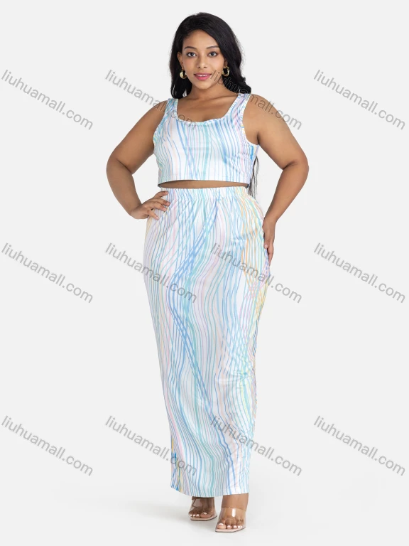 Wholesale Women's Casual Striped Crop Tank Top & Maxi Skirt 2-piece Set