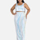 Women's Casual Striped Crop Tank Top & Maxi Skirt 2-piece Set Blue Clothing Wholesale Market -LIUHUA