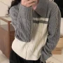 Wholesale Women's Casual Collared Zipper Colorblock Knitted Jackets 8124# preview