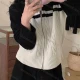 Wholesale Women's Casual Collared Zipper Colorblock Knitted Jackets 8124# Black Clothing Wholesale Market Liuhua