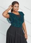 Wholesale Women's Plus Size Elegant Flounce Sleeve Embroidery Splicing Print Midi Dress - Liuhuamall