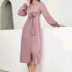 Women's Casual Plain Peplum Collared Shirred Button Down Lace Up Shirt Dress 5# Clothing Wholesale Market -LIUHUA