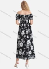 Wholesale Women's Casual Floral Print Off Shoulder Shirred Puff Sleeve Ruffle Hem Maxi Dress FL8071# - Liuhuamall