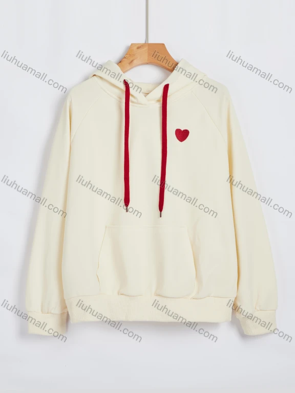 Wholesale Women's Heart Drawstring Long Sleeve Casual Pullover Hoodie With Kangaroo Pocket AB003#