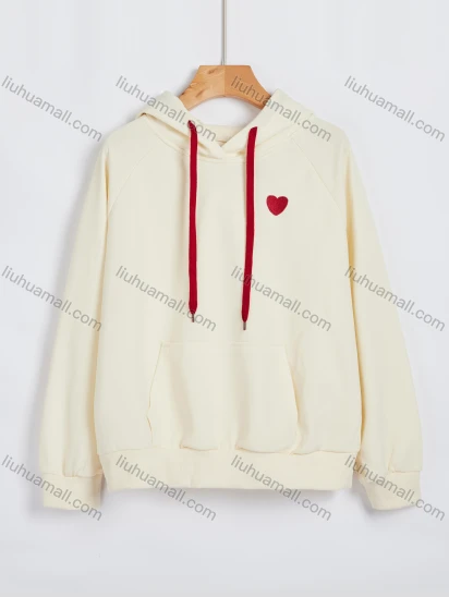 Wholesale Women's Heart Drawstring Long Sleeve Casual Pullover Hoodie With Kangaroo Pocket AB003#