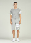 Wholesale Men's Short Sleeve Round Neck Plain T-Shirt Striped Shorts Set - Liuhuamall
