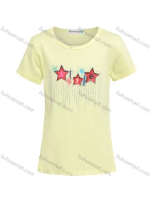 Wholesale Girls Casual Stars Graphic Rhinestones Round Neck Short Sleeve Tee, LIUHUA CLOTHING WHOLESALE