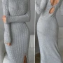 Wholesale Women's Fashion Plain High Neck Long Sleeve Cutout Back Split Hem Bodycon Maxi Sweater Dress preview
