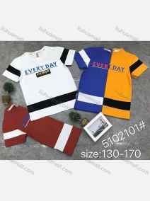 Wholesale Boys Colorblock Round Neck Short Sleeve Letter Graphic Tee, LIUHUA CLOTHING WHOLESALE
