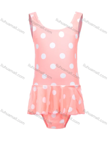 Wholesale Girls Vacation Crew Neck Sleeveless Ruffle Hem Polka Dot Print One Piece Swimsuit