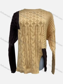 Wholesale Women's Casual Long Sleeve Colorblock Split Side Cable Knit Sweater A1356#, LIUHUA CLOTHING WHOLESALE