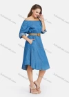Wholesale Women's Casual Off Shoulder Flap Pocket Demin Dress With Belt - Liuhuamall
