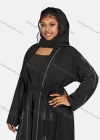 Wholesale Women's Muslim Islamic Long Sleeve Rhinestone Maxi Abaya Dress With Belt - Liuhuamall