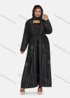 Wholesale Women's Muslim Islamic Long Sleeve Rhinestone Maxi Abaya Dress With Belt - Liuhuamall